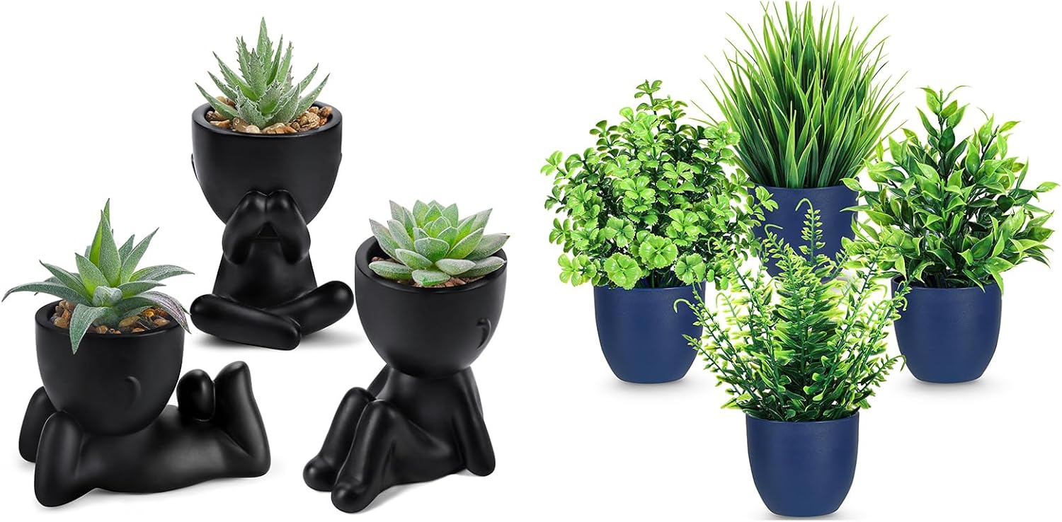 Der Rose Bundle of 3pcs Fake Succulents Plants Artificial and 4 Pack Fake Plants Small Artificial for Black Bathroom Bedroom Home Living Room Halloween Decor Aesthetic Indoor