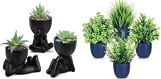 Der Rose Bundle of 3pcs Fake Succulents Plants Artificial and 4 Pack Fake Plants Small Artificial for Black Bathroom Bedroom Home Living Room Halloween Decor Aesthetic Indoor