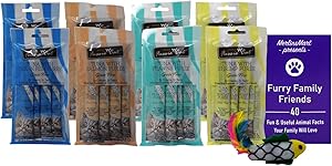 Fussie Cat Premium Tuna Puree Complement Topper Treat 4 Flavor Variety - (2) Each: Salmon, Shrimp, Prawns, Ocean Fish (2 Ounces) - Plus Catnip Toy and Fun Animal Facts Booklet Bundle
