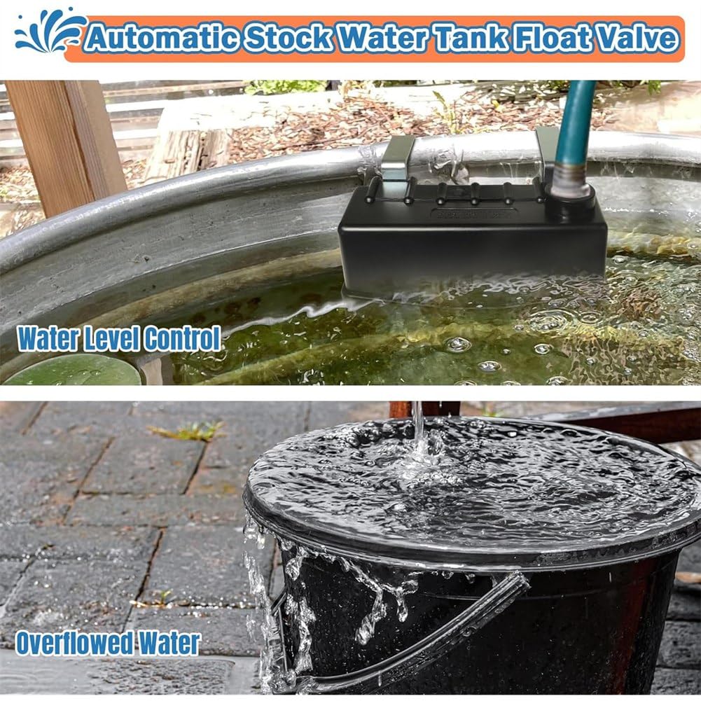 Válvula de Flotador para Bebederos de Agua con Llenado Automático, Paquete de 2, para Ganado, Vacas y Caballos. Compatible con Manguera Estándar de 3/4".