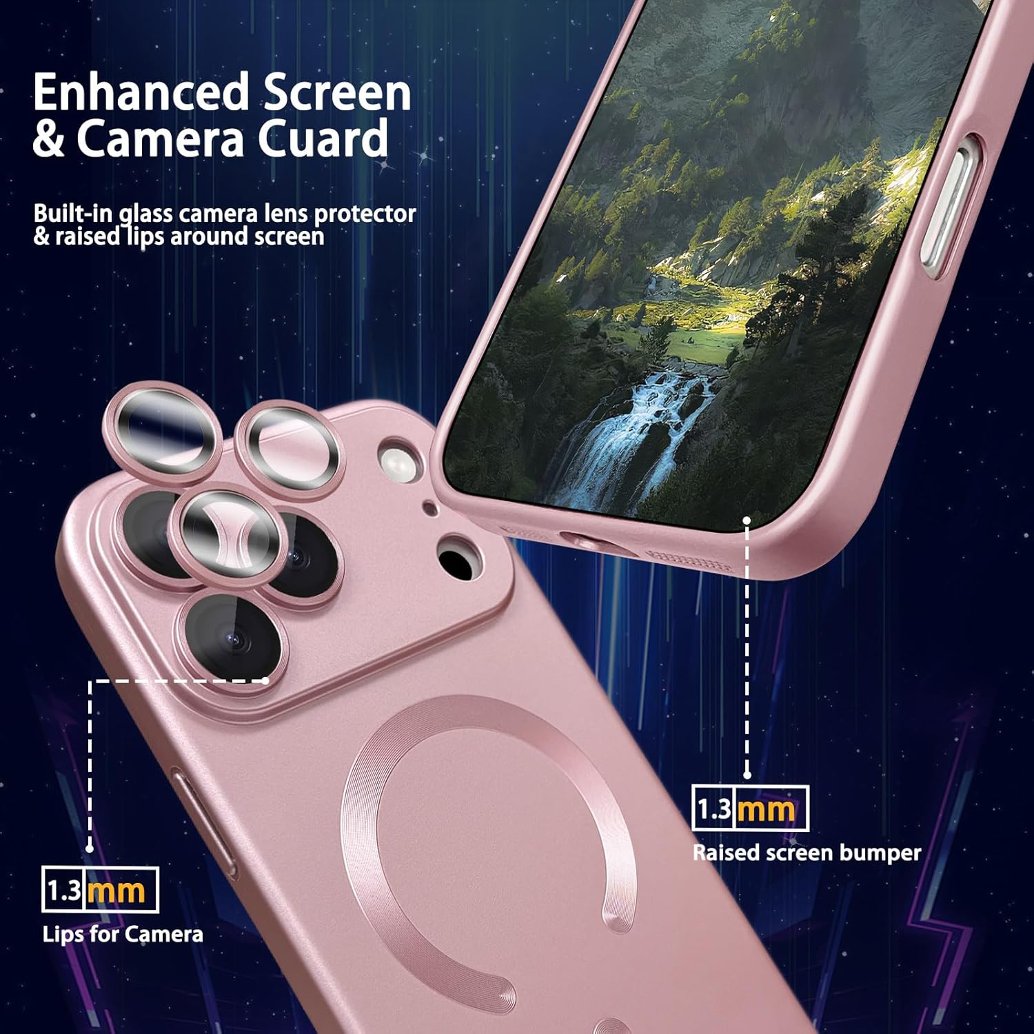 Magnetic for iPhone 17 Pro Max Case, with Camera Lens Protector, Compatible with Magnetic, Slim Shockproof Bumper Soft Silicone Metallic Luster Phone Case for iPhone 17 Pro Max, Pink - Image 3