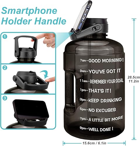 Miniatura 3 de QuiFit Botella de agua de 1 galón, con popote y marcador de tiempo motivacional, a prueba de fugas, sin BPA, reutilizable, gimnasio, deportes al
