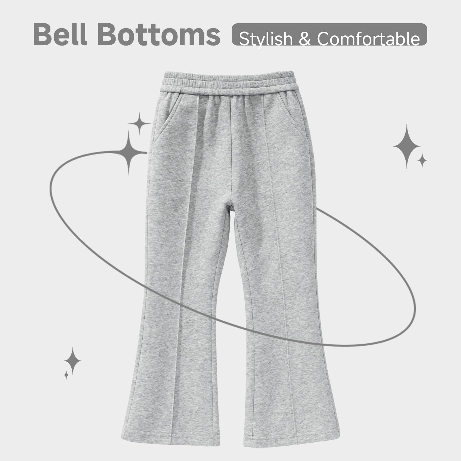 JiAmy Pantalones de deporte para niña, de invierno, de algodón, térmicos, acampanados, con bolsillos, para niños, cálidos, cómodos, para niñas de 3 a 14 años