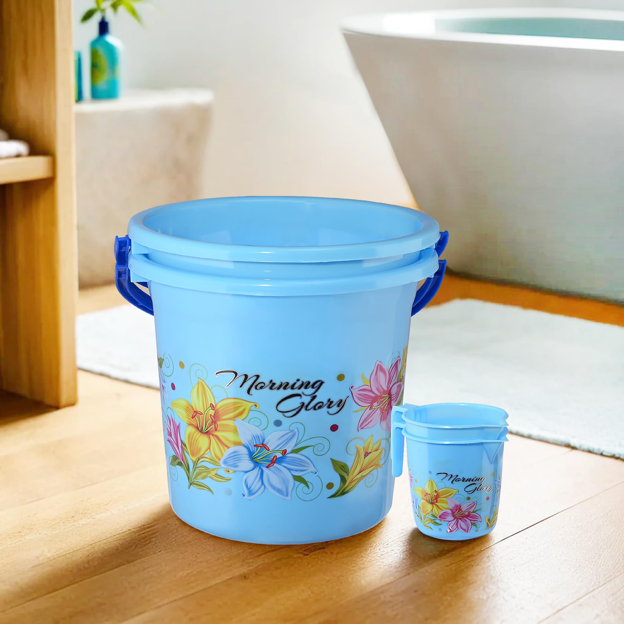 Kuber Industries (Set of 4) Bathroom Bucket & Mug Set | Bathroom Combo Set for Bathroom, Hotels, Laundry (Each 2 Pieces) Bucket-18 L & Mug-500 ml Bathing Set | Bathroom Accessories Set | Blue