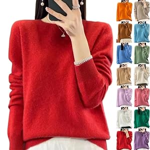Cozy Cashmere Sweaters for Women - Lightweight Crew Neck Long Sleeve Sweater Loose Knit Pullover Winter Outfits