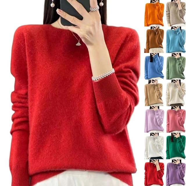 Cozy Cashmere Sweaters for Women - Lightweight Crew Neck Long Sleeve Sweater Loose Knit Pullover Winter Outfits