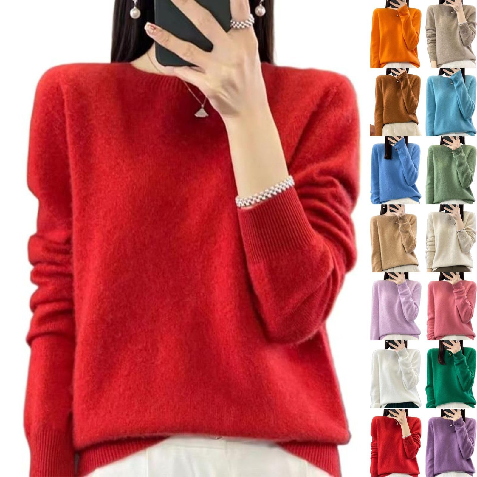 Cozy Cashmere Sweaters for Women - Lightweight Crew Neck Long Sleeve Sweater Loose Knit Pullover Winter Outfits