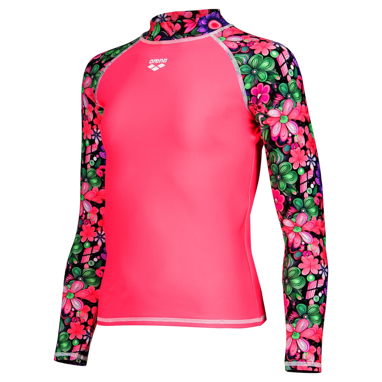 ARENA Kinder Badeshirt UV-Shirt Surfshirt Rash Vest L/S Allover, Farbe:Pink, Artikel:-960 Shocking pink/Flower, Größe:164