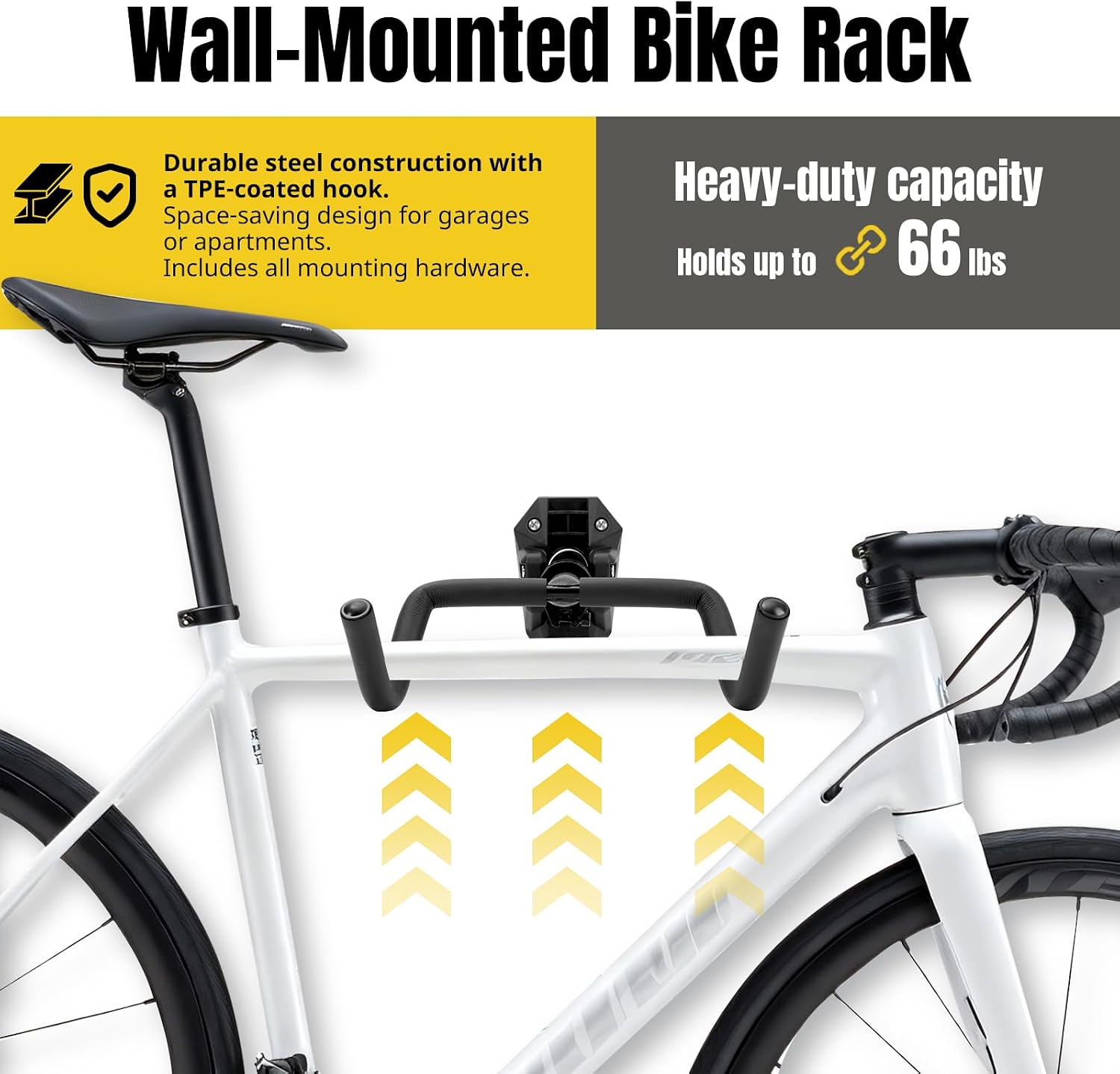 MAXXHAUL Bike Wall Mount Rack – 66 lb Capacity, Adjustable Reach – (51184)