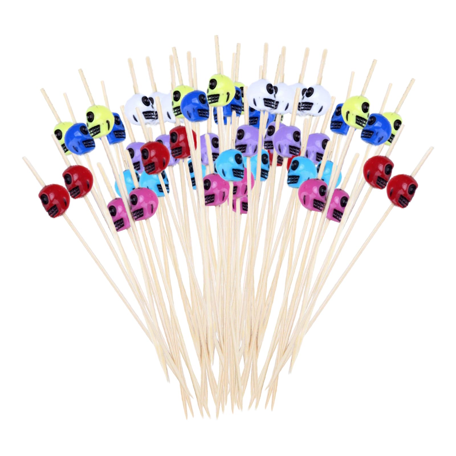 Halloween Cocktail Sticks,100 Pcs 4.7 Inch Bamboo Cocktail Picks Skull Food Picks Fruit Skewers Toothpicks for Appetizer Drink Dessert Sandwich Halloween Party Supplies (Colorful)