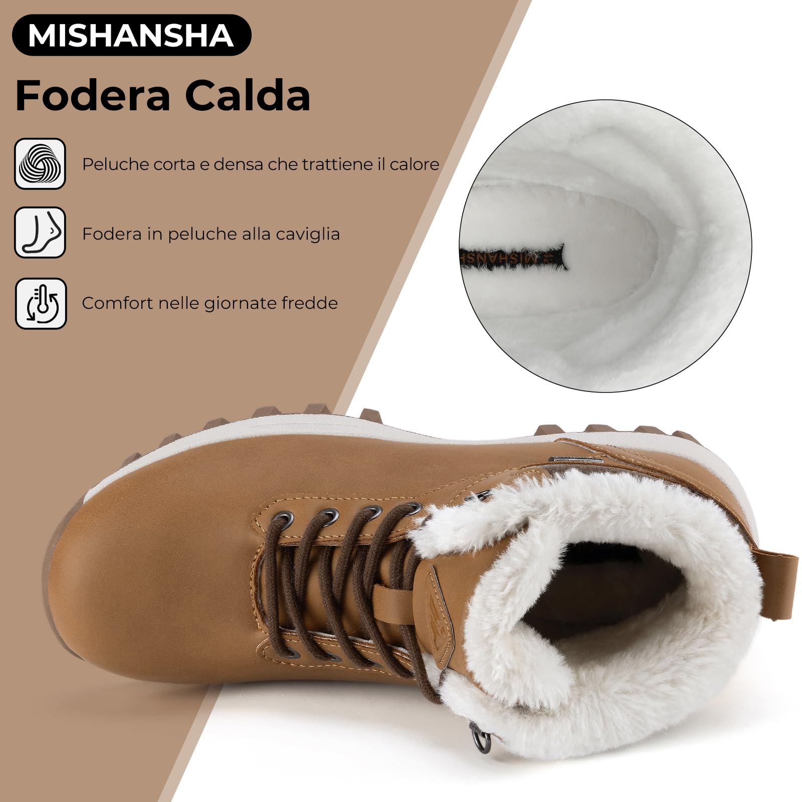 Mishansha Scarpe Uomo Donna Invernali Impermeabili Antiscivolo Stivaletti Invernali con Pelo, Gr.36-48
