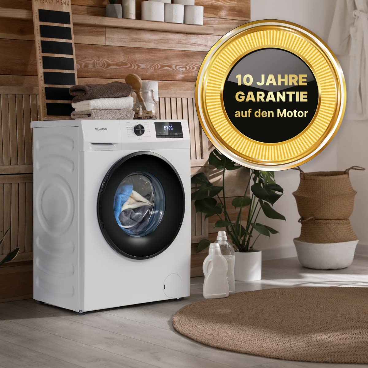 Bomann® Pralka 8 kg, maks. 1400 obr./min, wytrzymały, cichy i trwały silnik inwertorowy, 15 programów prania, wyświetlacz LED, pralka z funkcją pary, WA 7185