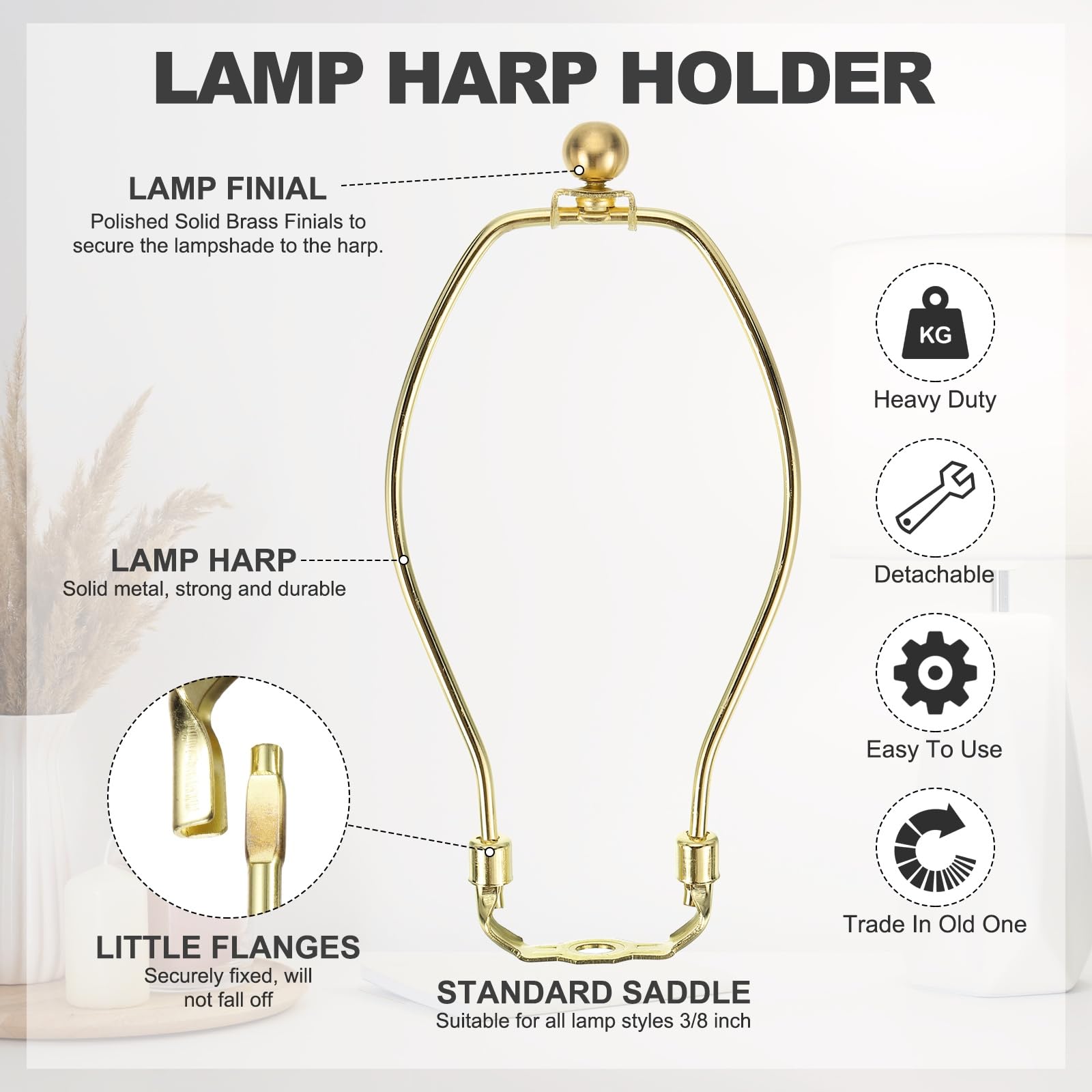 PATIKIL 8 Inch Lamp Harp Kit with 17.5mm Solid Brass Ball Finial - Image 4