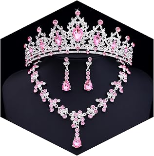 Crystal Crown and Tiara Jewelry Set for Women Bride with Necklace Earrings | Metal Rhinestone Royal Queen Princess Jewelry Set Wedding Quinceanera Pageant Prom Birthday Halloween Party Costume Gift