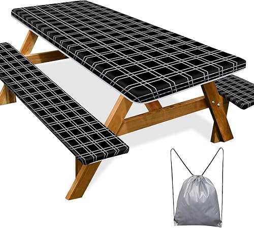Miniatura 315 de Play Tailor - Mantel para mesa de pícnic con cubiertas para bancas, impermeable y a prueba de viento con bolsa de cordón, ajustable a mesas y bancas