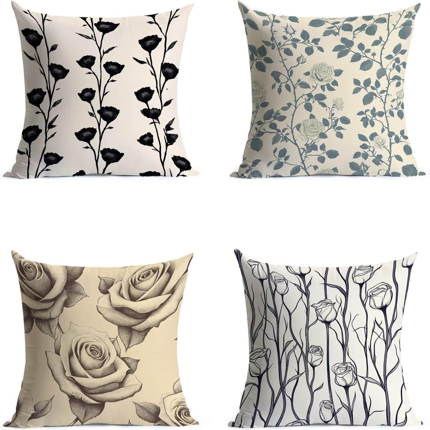 Kissenbezug 60x60 cm Schmucklos, Kissenhüllen 4 Pack DekoKissen Wasserfest Gartenmöbel Set Rose Balkon Sofa Outdoor kissenbezüge Beidseitiger Druck für Gartenstuhl Deko Wohnzimmer Geschenke LSJ05018