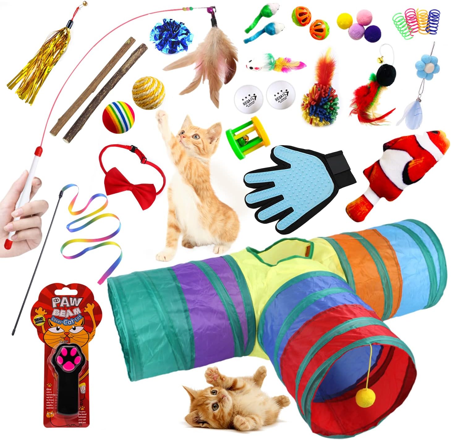 SCL (32 pcs) Cat Toys Kitten Toys Assorted, Cat Tunnel Teaser Wand