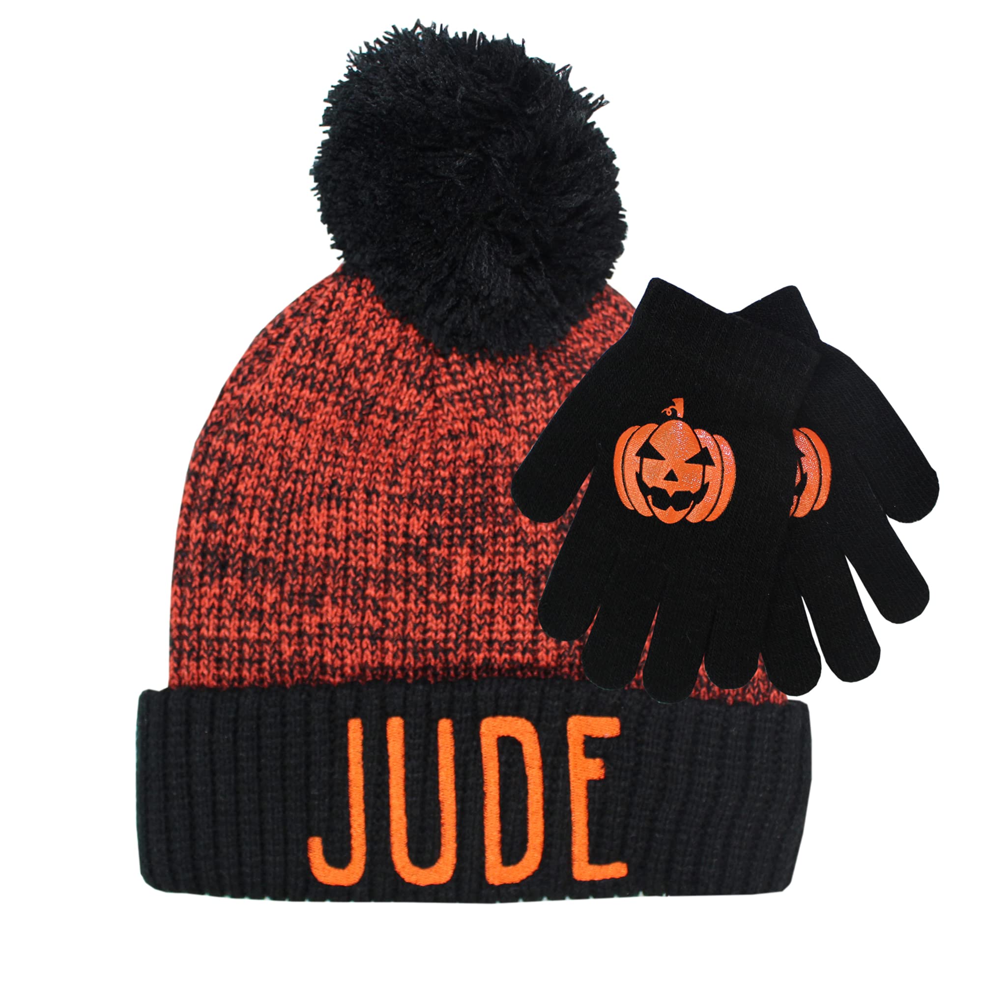 TeddyTs Pumpkin Gloves and Personalised Orange Bobble Hat