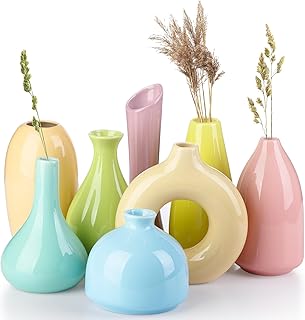 Sawysine Ceramic Vase Set of 8 Modern Rustic Farmhouse Home Decor Small Flower Vases in Bulk for Table Living Room Office Bedroom Kitchen Entryway Mantel Shelf Decorations (Macaron Color)