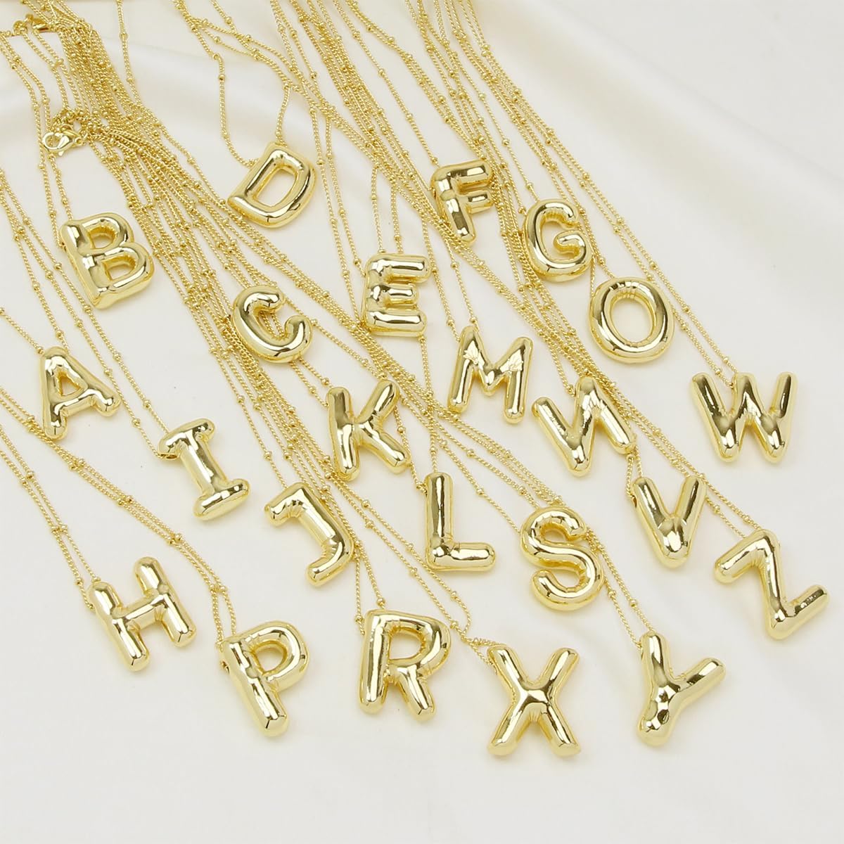 Gold Bubble Letter Necklace with Initials, Alphabet Pendant Necklace for Girlfriend Charm Balloon Letter Necklace Fashion Jewelry for Women - Image 3