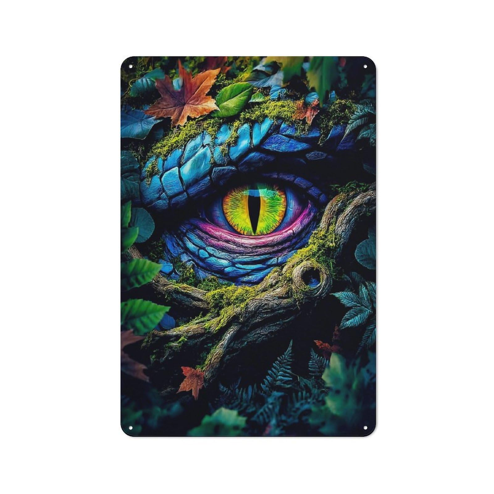 Junmoney Dragon's Eye In The Forest -3 Printed Metal Sign 30X20cm For Living Room Or Hallway, Suited To Hallway Decor Fans