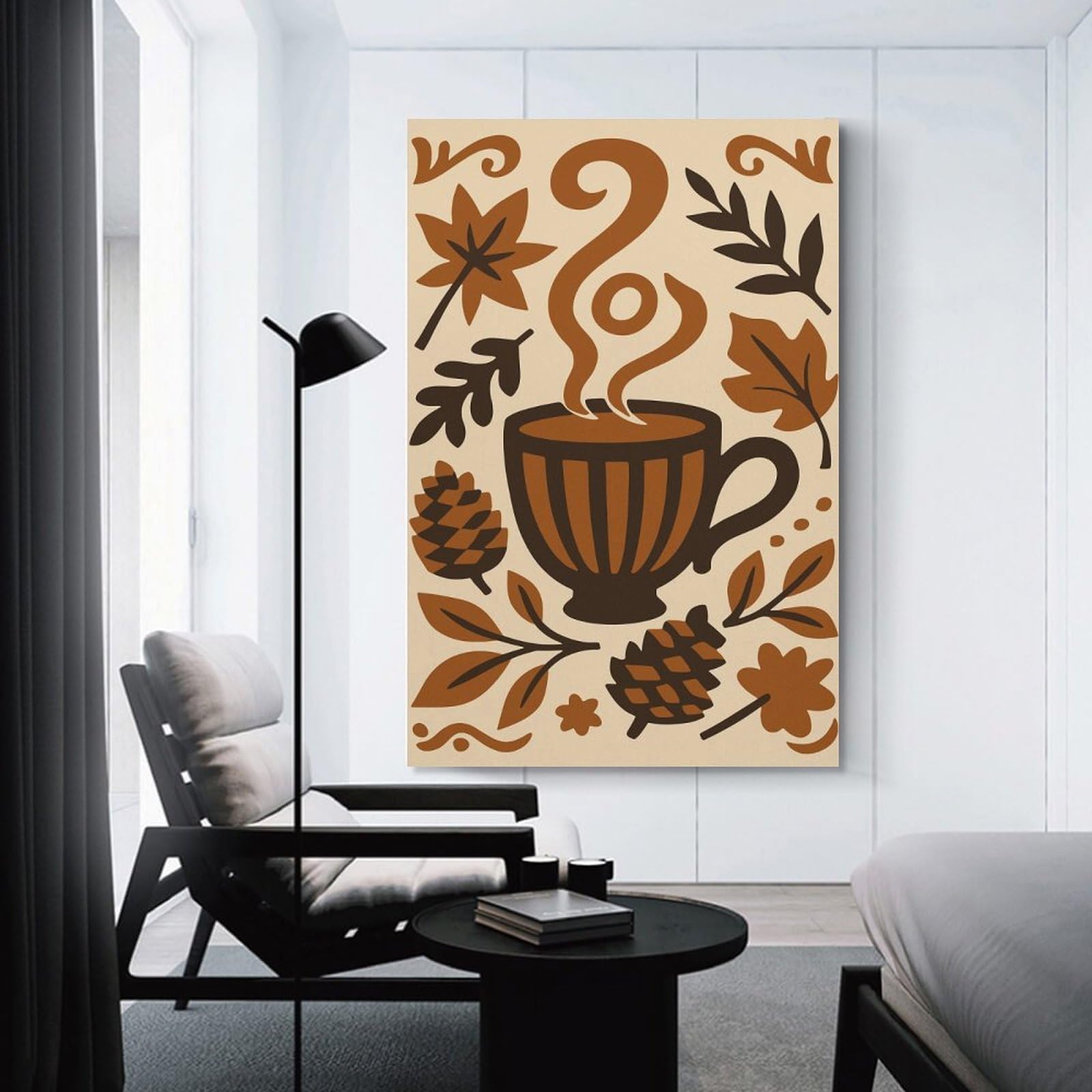 Junmoney Canvas Art Print Autumnal Coffee Cup Illustration, 20x30inch(50x75cm), for Gallery Wall Layouts in Home Or Office, A Versatile Canvas Print for Layering