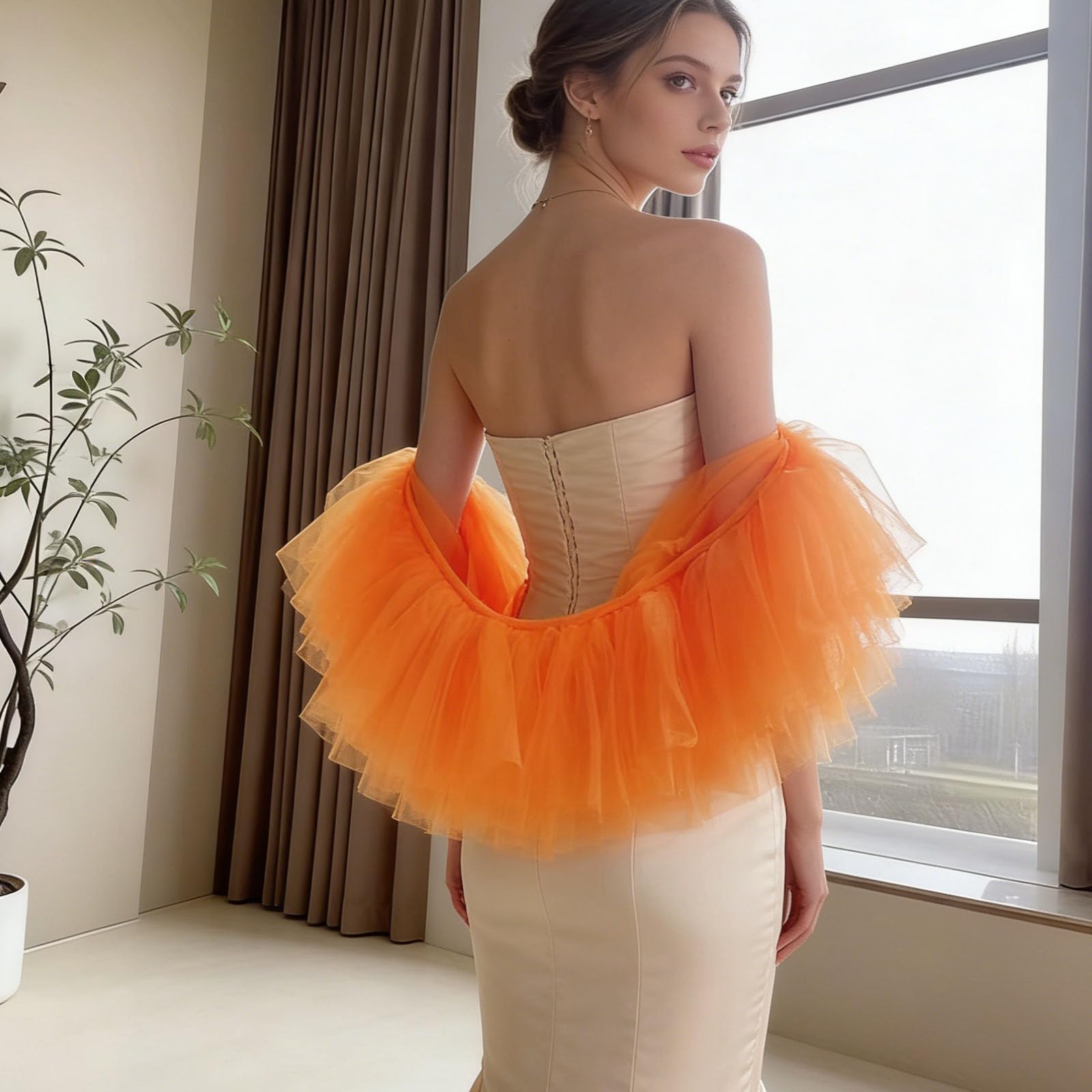 Elegante stola scialle decorativa da donna, accessorio alla moda per servizi fotografici e feste serali in tulle