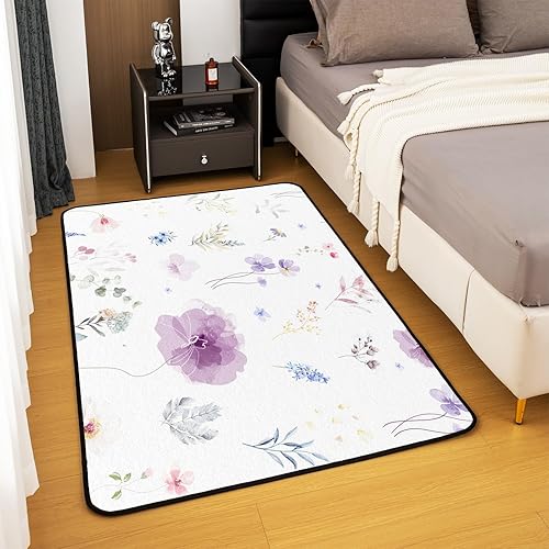 Miniatura 4 de Alfombra decorativa floral morada de 5 x 7 pies, diseño de naturaleza botánica, alfombra para sala de estar, para niños y niñas, decoración de