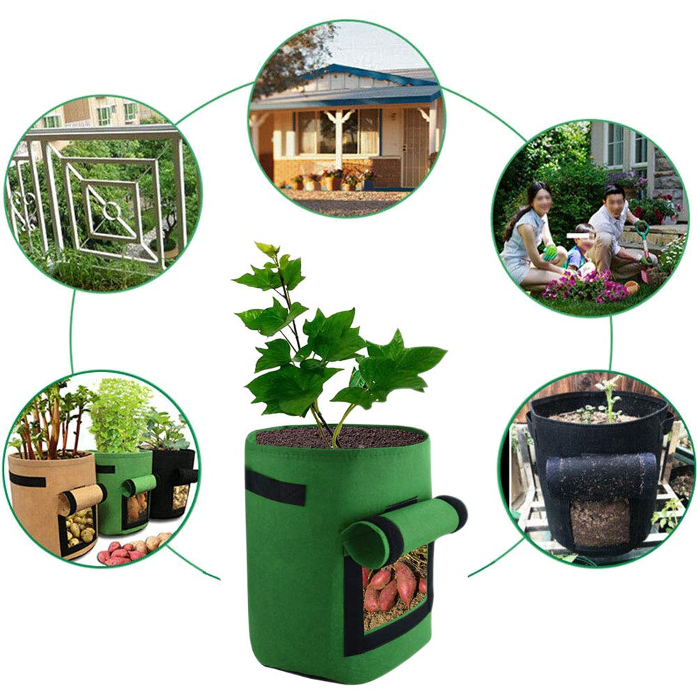 2 x Bolsa de Plantación de Papa Vegetal - Lados Suaves Bolsa de Cultivo de Macetas Plantas, 43 L / 10 Galones con 1 Ventana, Verde