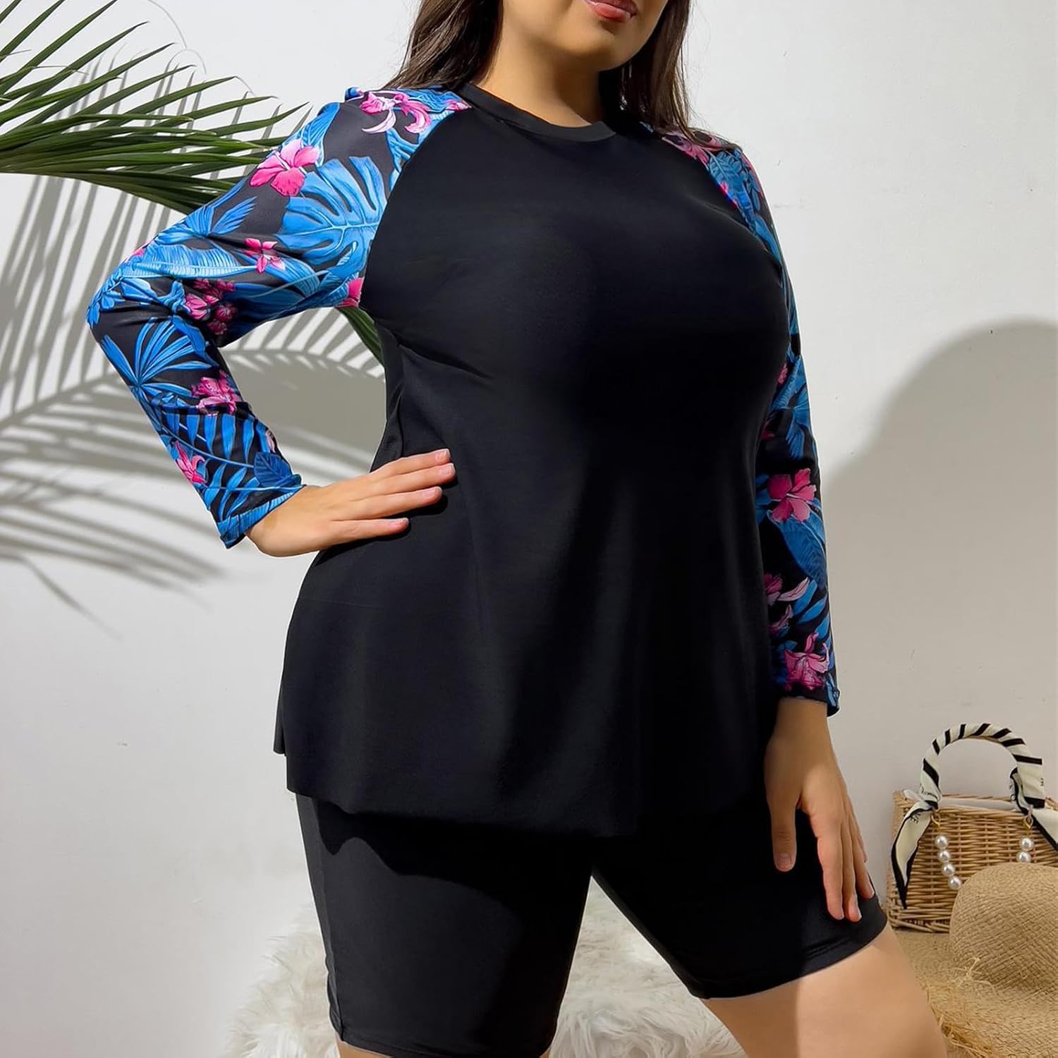 Two Piece Large Size Swimwear Set Long Sleeve Rashguard with Board Shorts Quick Dry Surfing Suit for Women Beach