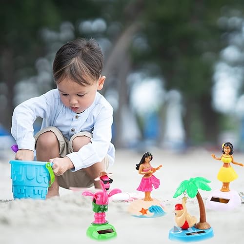 Miniatura 6 de Paquete de 4 juguetes bailarines alimentados por energía solar de Hawaii Girl Flapping Wings Flamingo Car Shaking Head Dancer Doll Hawaii Toy Swing