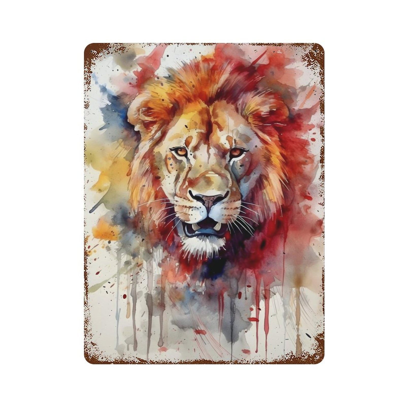 Watercolors Lion Weathered Tin Sign 15.7"x11.8", for Garage, Bar And Workshop Decor, Vintage Wall Decor