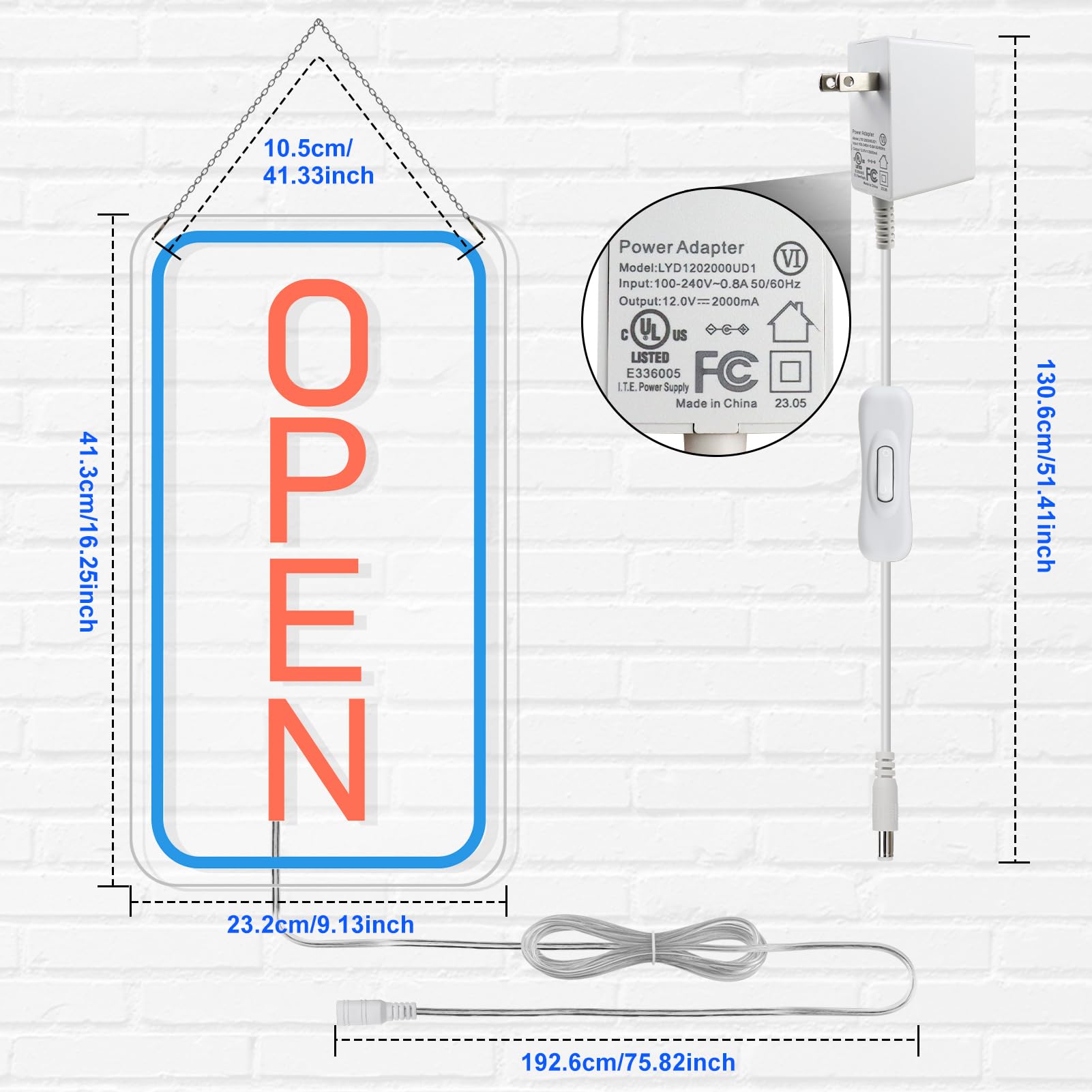 Ultra jasne znaki LED dla biznesu, 40 x 23 cm, neonowy otwarty znak, pionowy znak świetlny z adapterem ON/OFF do okien, barów, kawiarni, hoteli, kwiaciarni, klubów, restauracji, salonów fryzjerskich