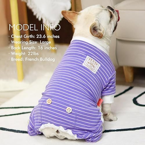 Miniatura 37 de KYEESE Dog Pajamas Soft Striped Pet Jumpsuit Lightweight Doggie Jammies 4 Legs Dog Clothes Stretchable Pajamas Breathable Cozy Outfit Comfortable