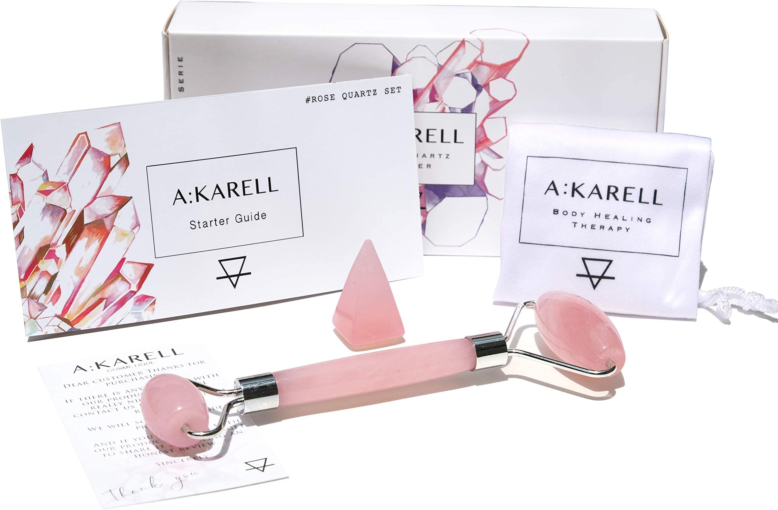 ROSE QUARTZ ROLLER for Face 100% Real Crystal Quartz Anti Aging Facial Skincare Tool Therapy Pink Facial Roller Jade Roller Depuffing Anti-Wrinkle Treatment Facial Beauty Tool DePuffer Massage Akarell