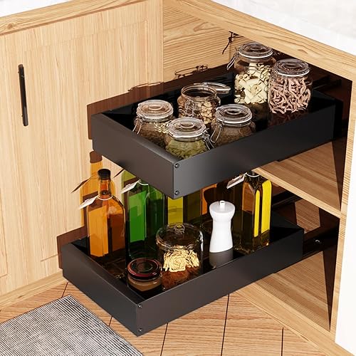 Miniatura 1 de DING XI Organizador de armario extraíble fijo con nano adhesivo, cajones de almacenamiento deslizantes para gabinete de cocina, cajón de