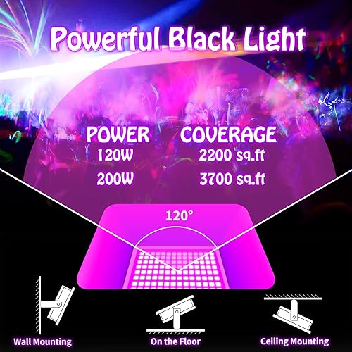 Miniatura 3 de NEWREACH Luz de inundación de luz negra de 120 W, luz negra LED impermeable para fiesta brillante al aire libre, Halloween, cumpleaños, baile,
