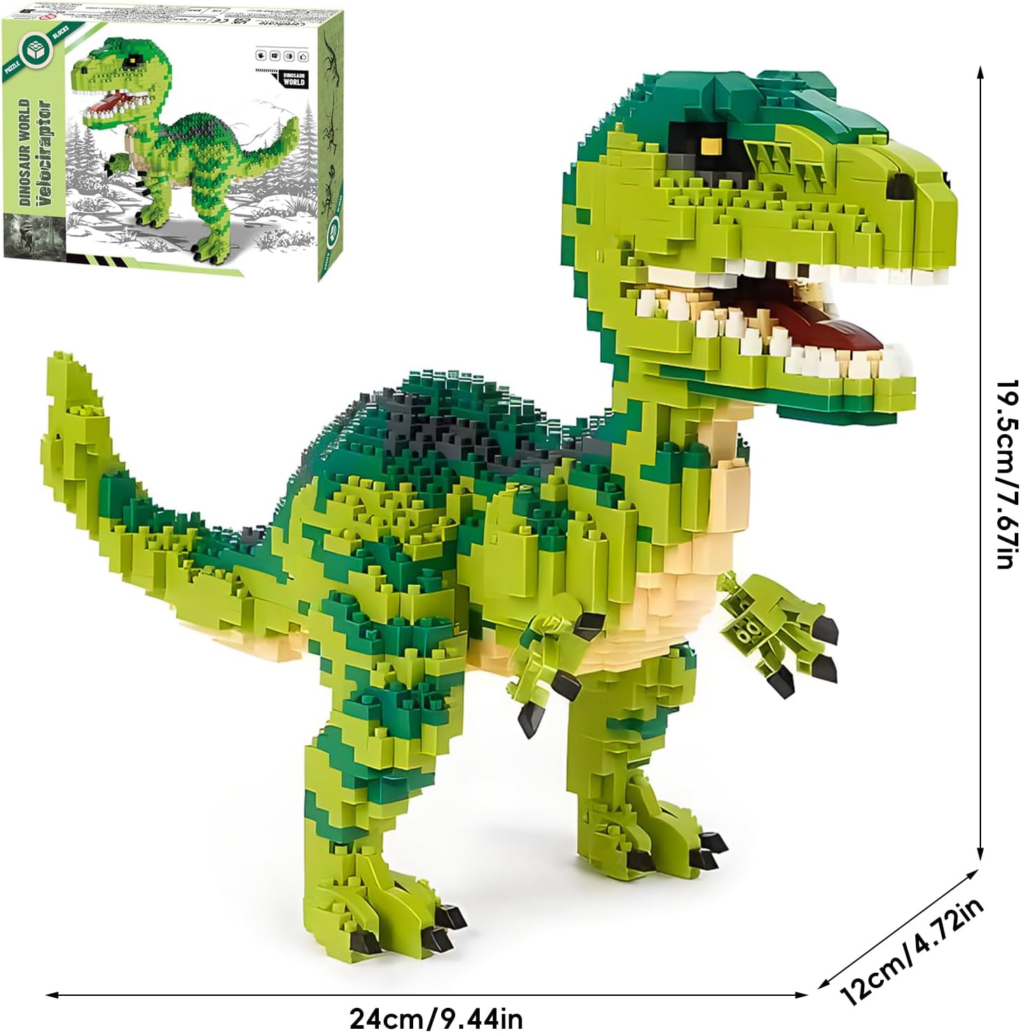Dinosaur Tyrannosaurus Rex Building Blocks Velociraptor Model Decor Micro Mini Blocks Toy Birthday for Age 6+ Children Adults Teens 1457 Pieces - Image 2