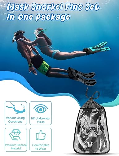 Miniatura 6 de Zenoplige Mask Fins Snorkel Set Adults Snorkeling Gear, Snorkel Mask 180 Panoramic View Anti-Fog Anti-Leak Dry Top Snorkel and Dive Flippers Kit