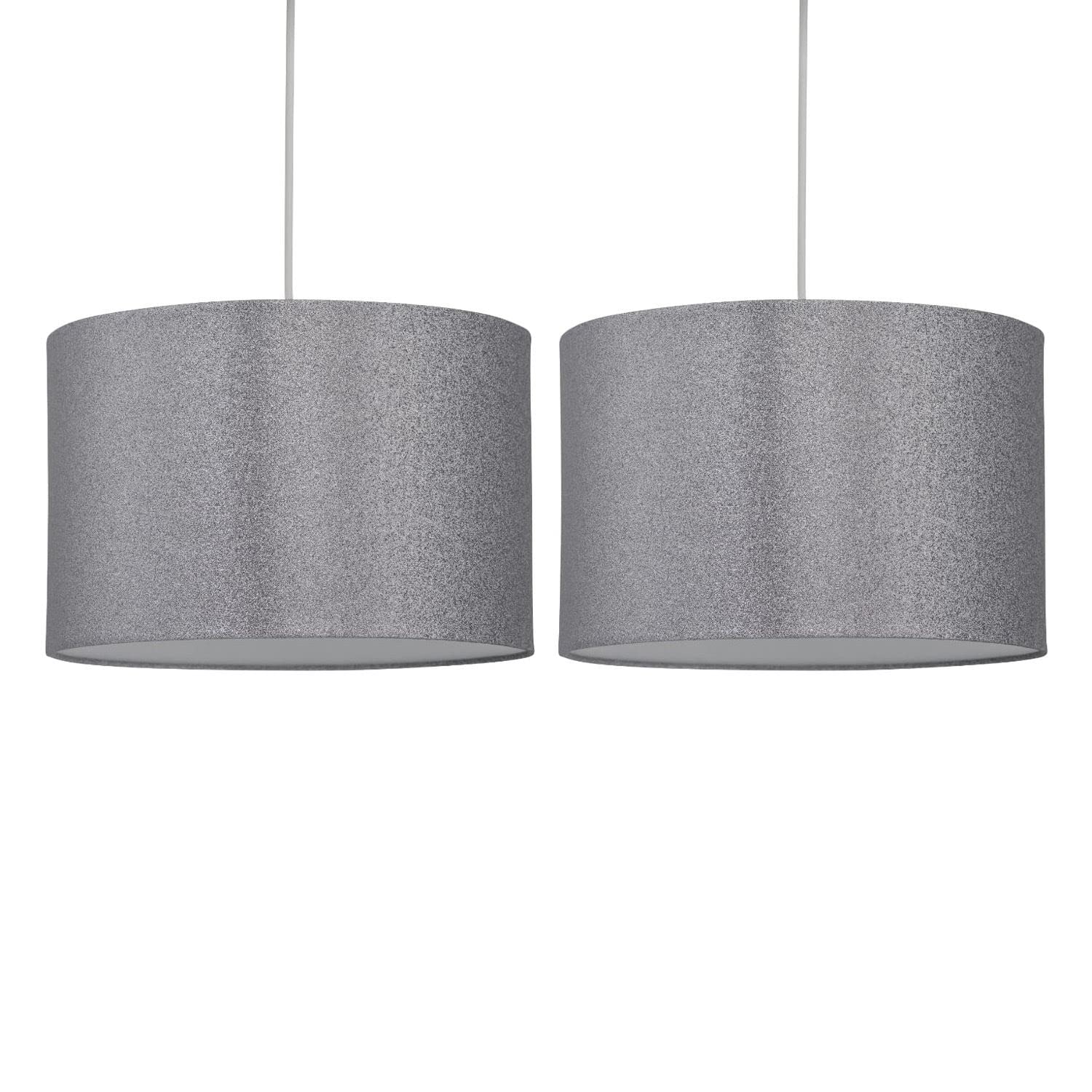 Set of 2 Silvery Grey Glitter Pendant Shades, Easy Fit Ceiling Lightshades, Modern Light Shades, Diameter 25cm
