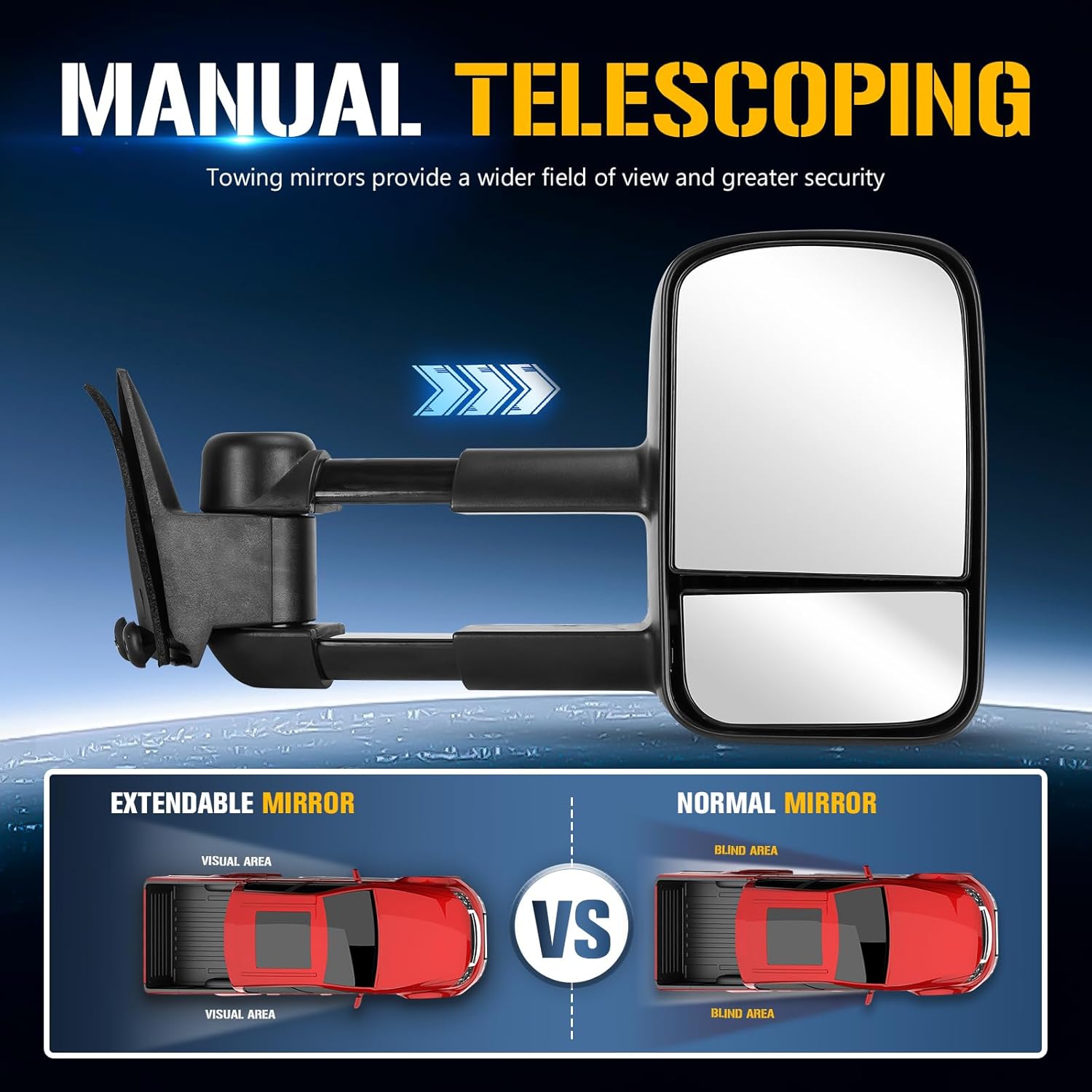 Towing Mirrors Compatible with 2007-2013 Chevrolet Silverado Fit for GMC Sierra 1500 2500 3500 Suburban Tahoe Avalanche Yukon with Manual Folding Telescoping Set of 2