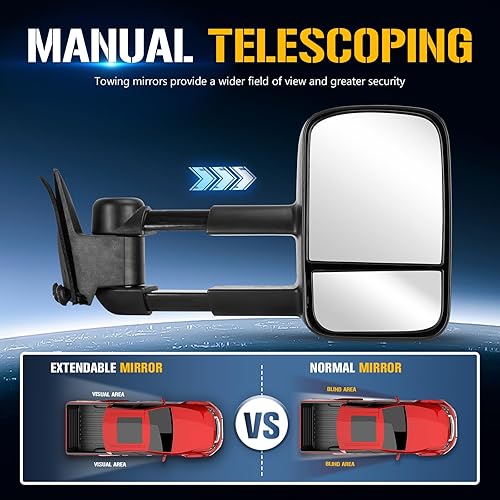 Miniatura 3 de Espejos de remolque compatibles con Chevrolet Silverado 2007-2013 para GMC Sierra 1500 2500 3500 Suburban Tahoe Avalanche Yukon con telescópico