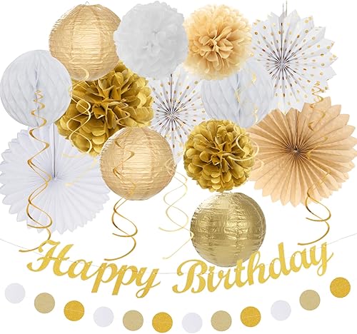 Miniatura 9 de Decoraciones de fiesta de cumpleaños verde salvia-rosa rubor-beige - 21 piezas pancarta Happy, faroles de papel crema rosa polvoriento claro, Verde