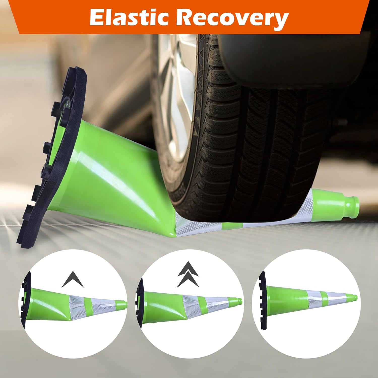 4 Pack 28 Inch Green PVC Traffic Cones Black Base Stable Flexible, Road Safety Construction Zone Crowd Control Safety Cones Outdoor Use (4, Green, 28 Inch)