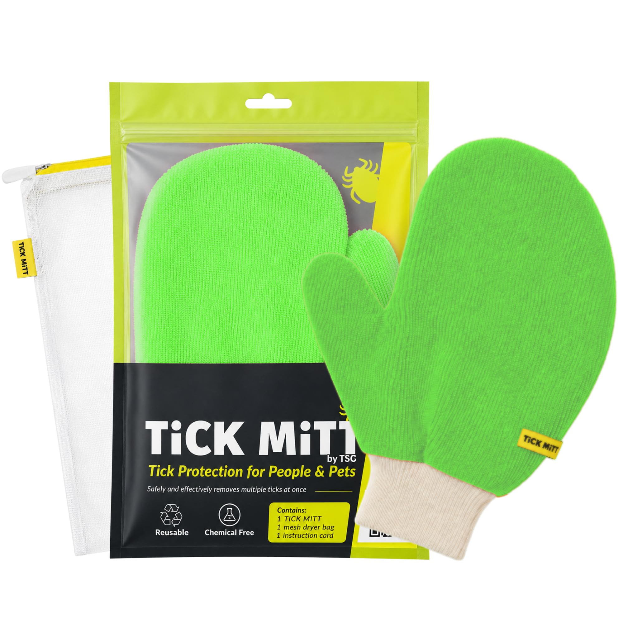 TiCK MiTT Green Tick Removal Glove: Gently Remove Ticks from Humans &amp; Pets - Chemical-Free, Durable, Portable, Easy to Use Tick Management Tool for Outdoor Adventures &amp; Everyday Use