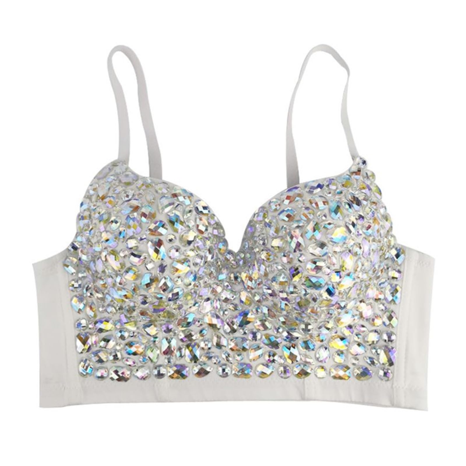 Top Brillantinato Donna Top Corto con Bustino e Spalline Sottili Strass Colorati da Donna