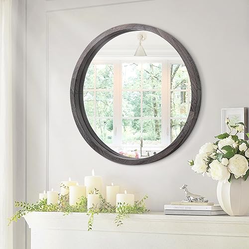 Miniatura 7 de Espejo de pared circular de 20 pulgadas, espejo antiguo redondo para baño, marco de madera, espejo azul marino para sala de estar, dormitorio, baño,