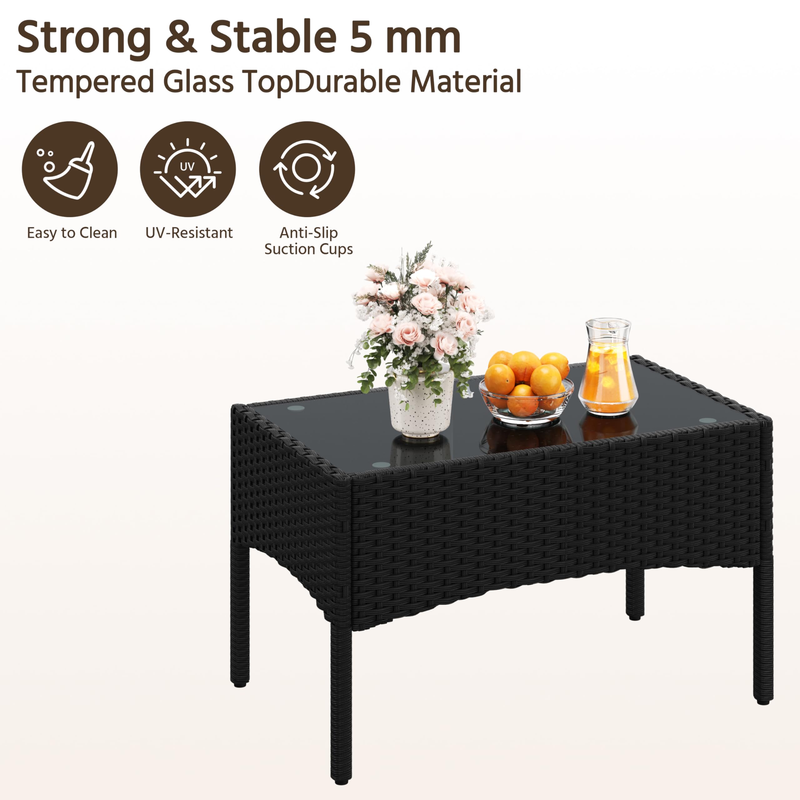Yaheetech 4-Piece Rattan Patio Furniture Set, Outdoor 4 Seater Patio Conversation Sets with Glass Top Coffee Table, Weather Resistant Garden Conversation Set for Patio, Backyard, Deck, Black/Beige — view 4