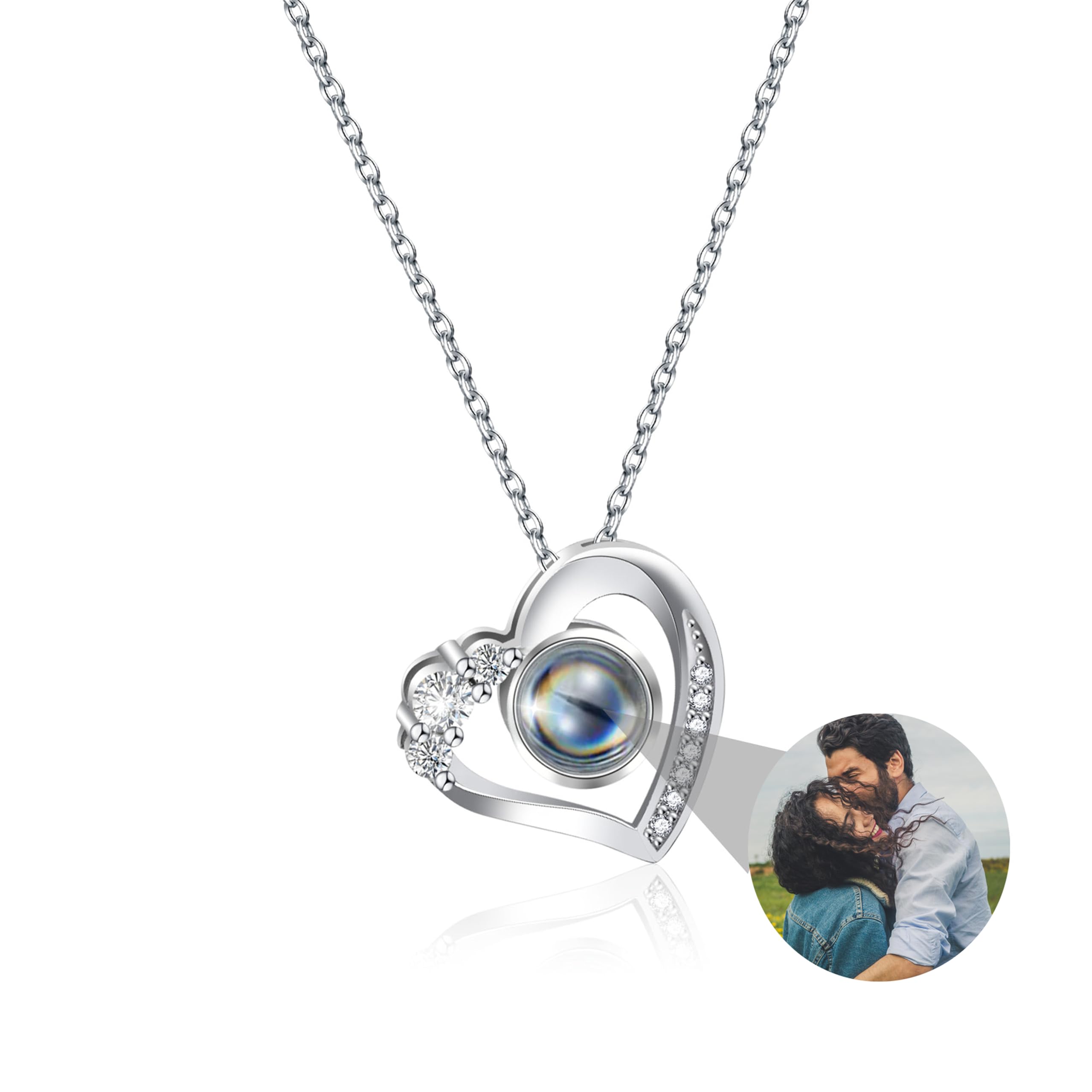 GodchoicesCustom Photo Necklace with Picture Inside, Personalized Heart Photo Necklace, I Love You Necklace 100 Languages Photo Pendant, Picture Projection Necklace for Girlfriend Wife Birthday Anniversary