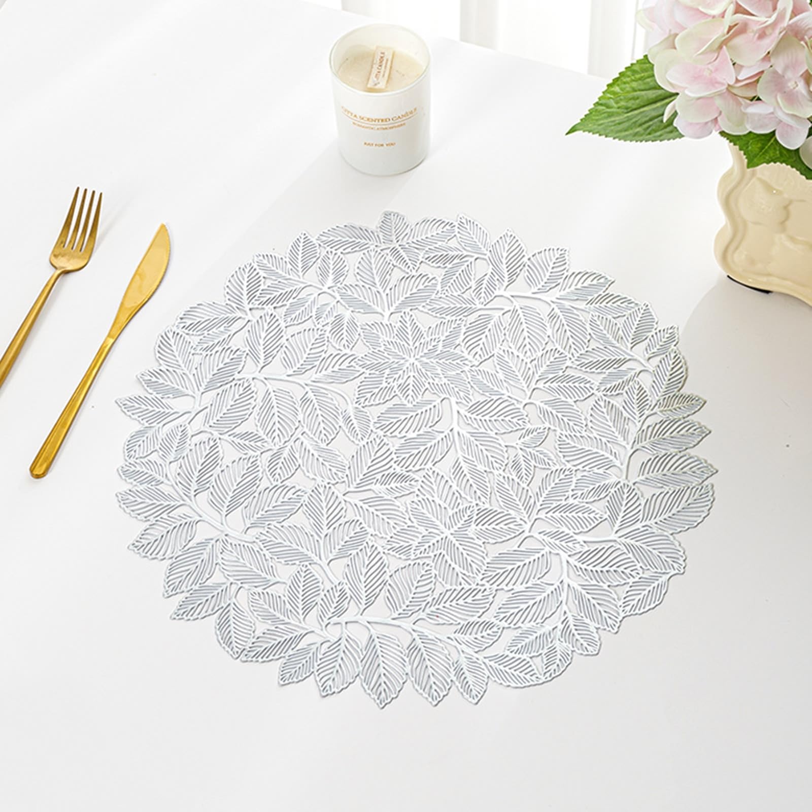 Set de table rond PVC imperméable 38cm KnSam argent en lot de 8 décoratif